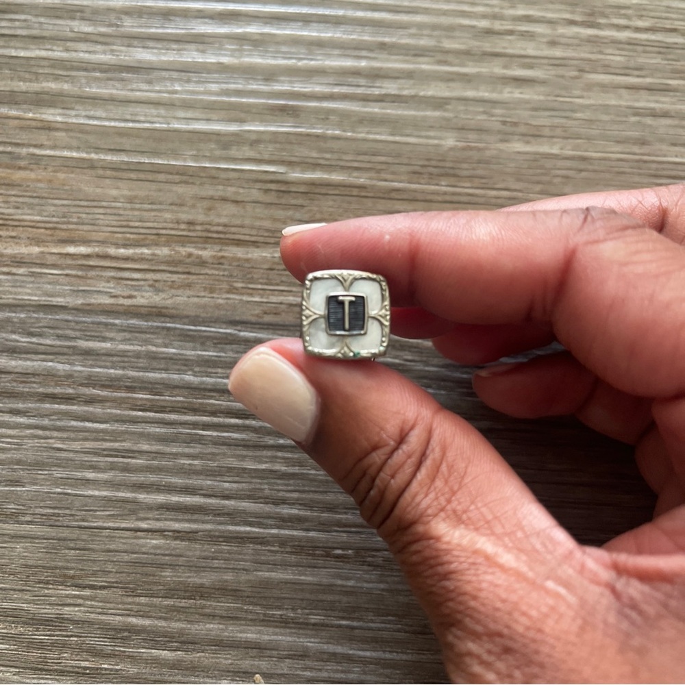 Vintage T Monogram Snap Link Cuff link Mother Of Pearl